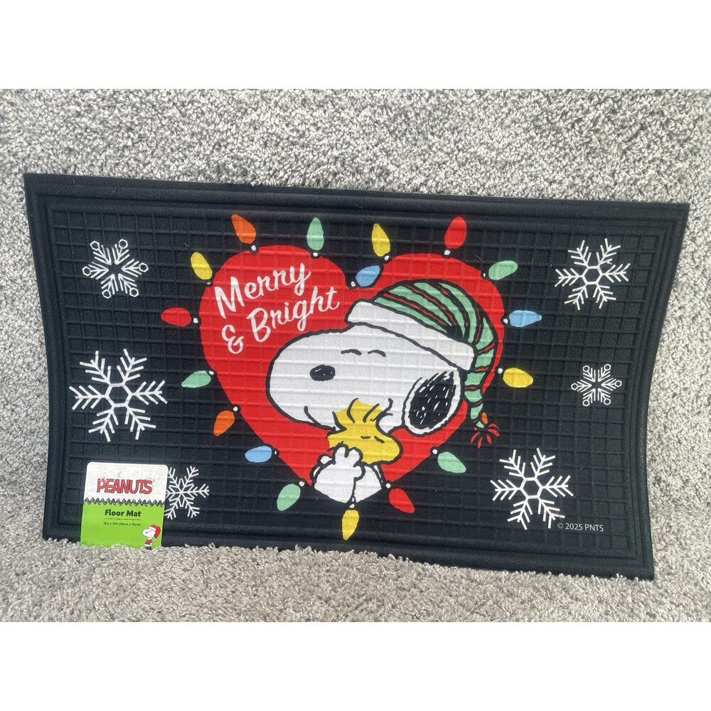 Peanuts Snoopy Floor Mat Christmas Merry And Bright Door Floor Rug Multicolor